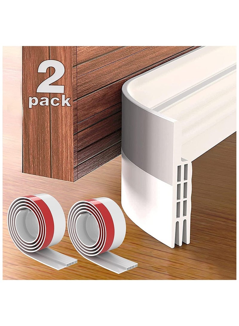 （2 Pieces）Adhesive Under Door Sweep Weather Stripping Soundproof Rubber Bottom Seal with Wider Strong for Interior Exterior Doors Guard Against Drafts Dust Noise Animals (1M White) - Image 1