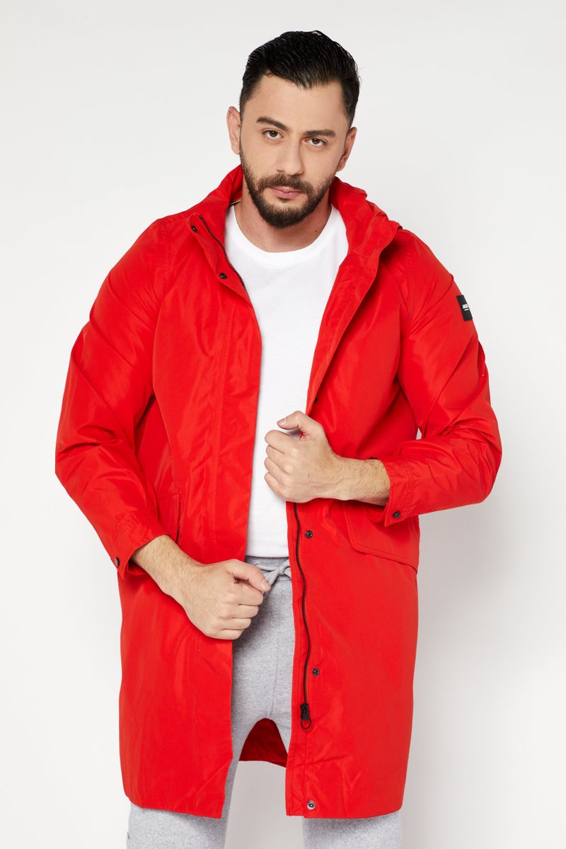 Aigle Men Hood With Drawstrings Windbreaker Jacket, Red - Image 1