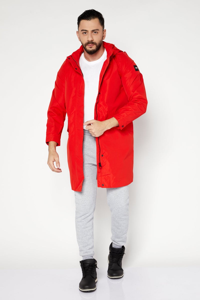 Aigle Men Hood With Drawstrings Windbreaker Jacket, Red - Image 3