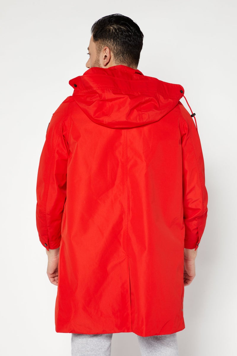 Aigle Men Hood With Drawstrings Windbreaker Jacket, Red - Image 2