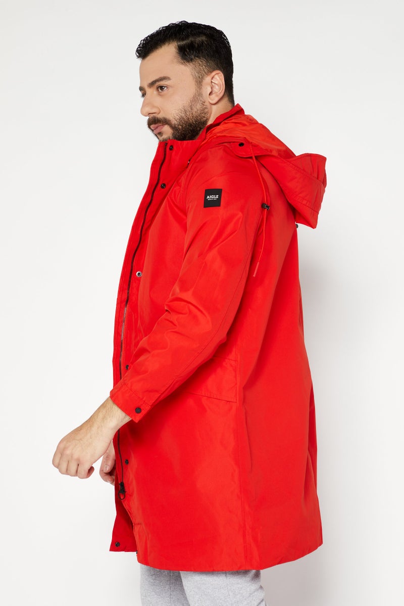Aigle Men Hood With Drawstrings Windbreaker Jacket, Red - Image 4