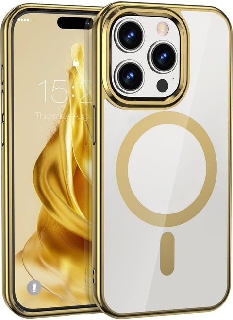 MagSafe Case Magnetic Clear Soft TPU Plating Case Wireless Charging Compatible Shockproof Protection For Apple iPhone 15 Pro Max Gold