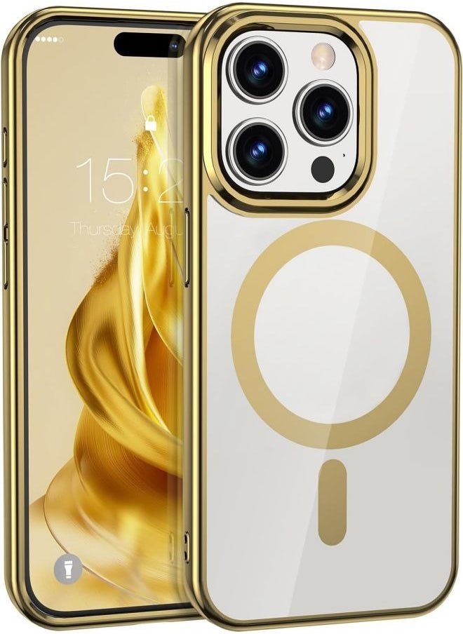 ESCASE - MagSafe Case Magnetic Clear Soft TPU Plating Case Wireless Charging Compatible Shockproof Protection For Apple iPhone 15 Pro Max Gold - Image 1