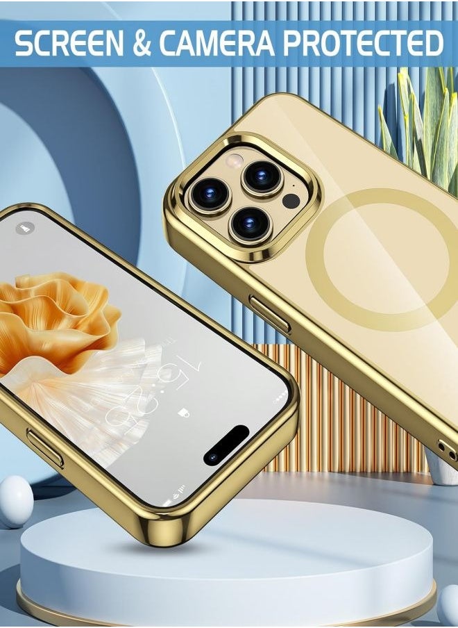 ESCASE - MagSafe Case Magnetic Clear Soft TPU Plating Case Wireless Charging Compatible Shockproof Protection For Apple iPhone 15 Pro Max Gold - Image 1