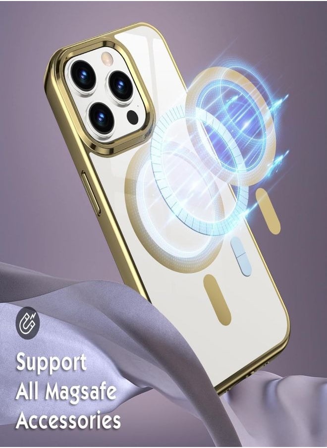 ESCASE - MagSafe Case Magnetic Clear Soft TPU Plating Case Wireless Charging Compatible Shockproof Protection For Apple iPhone 15 Pro Max Gold - Image 1