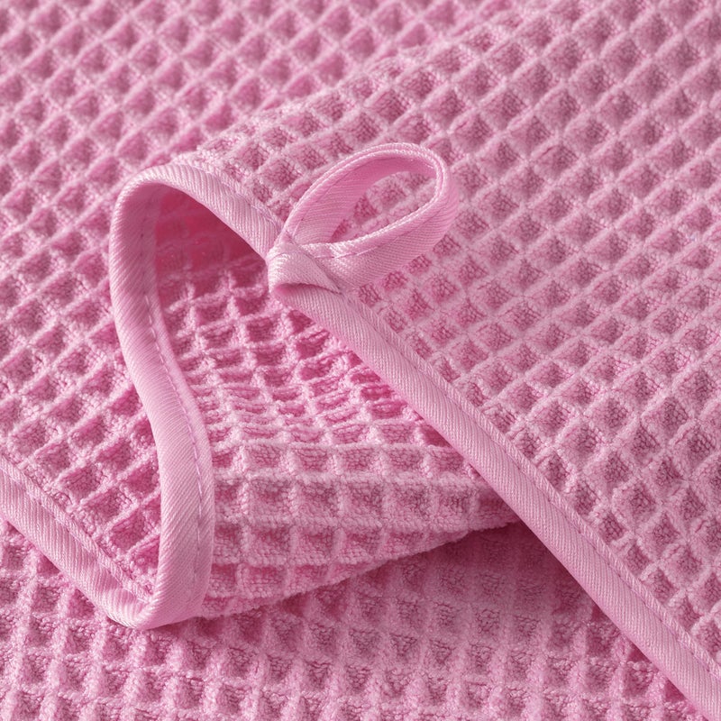 Microfiber Waffle Hand Towels, 4 Pieces, Soft, Absorbent, Fast Drying, Lint Free 430 GSM (Pink) - Image 3