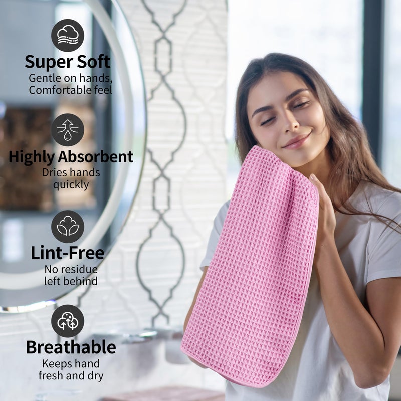 Microfiber Waffle Hand Towels, 4 Pieces, Soft, Absorbent, Fast Drying, Lint Free 430 GSM (Pink) - Image 4