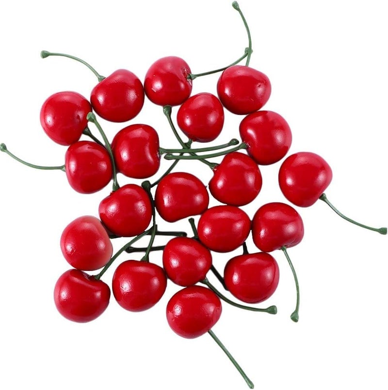 PETCTN 20pcs Red Artificial Cherries Fake Fruit Decor Simulation Cherry Model Lifelike Fruit Cherry Ornament Home Kitchen Party Decoration Desk Ornament Photography Prop