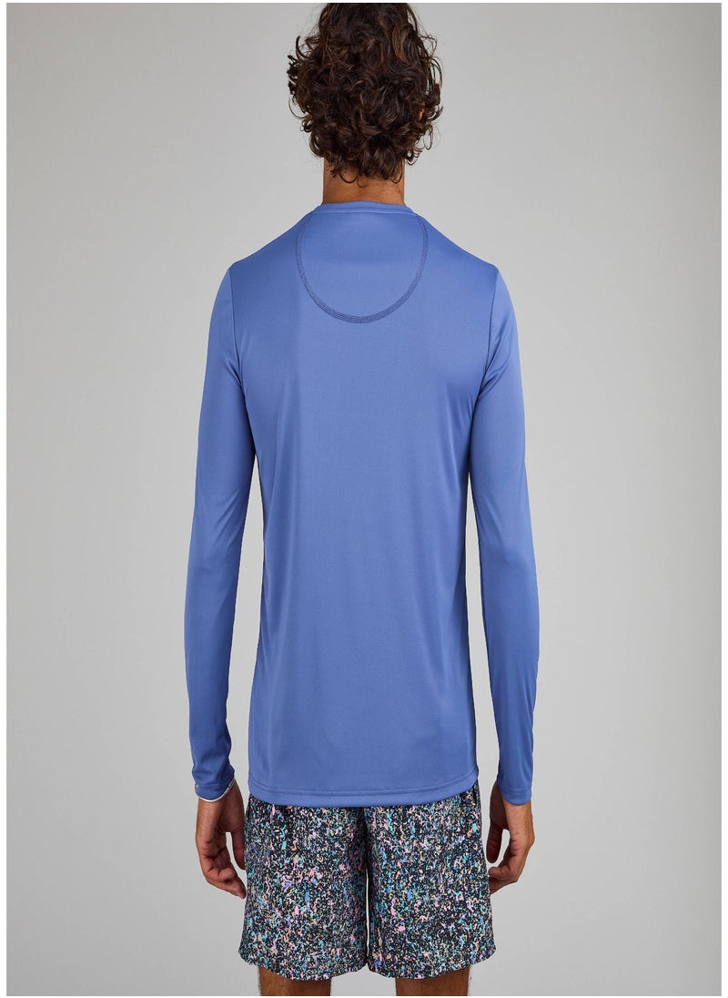 OLAIAN OLAIAN by DECATHLON, Men Beachwear Surfing Long sleeve UV Protection Regular Fit T-shirt Blue  - Image 4