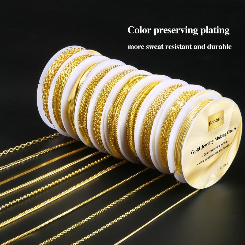 Ecoofor Gold Necklace Chains for Jewelry Making, 75.5 Feet 10 Rolls Jewelry Chains for DIY Necklace Bracelet Jewelry Making with Jump Rings/Lobster Clasps/Connectors - Image 4
