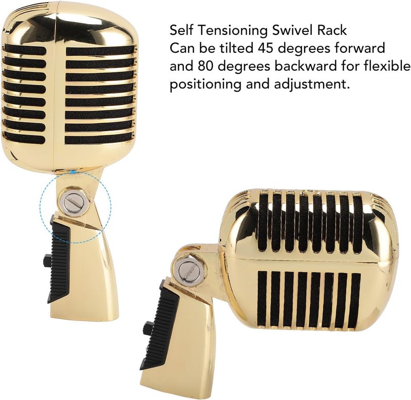 ANGGREK Vintage Dynamic Microphone, Zinc Alloy, High Signal Output, Retro Design, Ideal for Stage Performances and Studios (Gold) - Image 2