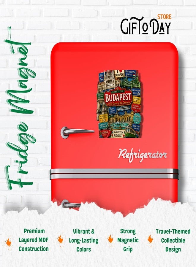 GiftODay 3x4 Inch Country Souvenir Wooden Fridge Magnet for Refrigerator Decoration | Stylish Travel Souvenir Gift for Kitchen, Office & Home Decor (Budapest) - Image 1