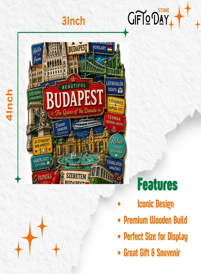 GiftODay 3x4 Inch Country Souvenir Wooden Fridge Magnet for Refrigerator Decoration | Stylish Travel Souvenir Gift for Kitchen, Office & Home Decor (Budapest) - Image 2