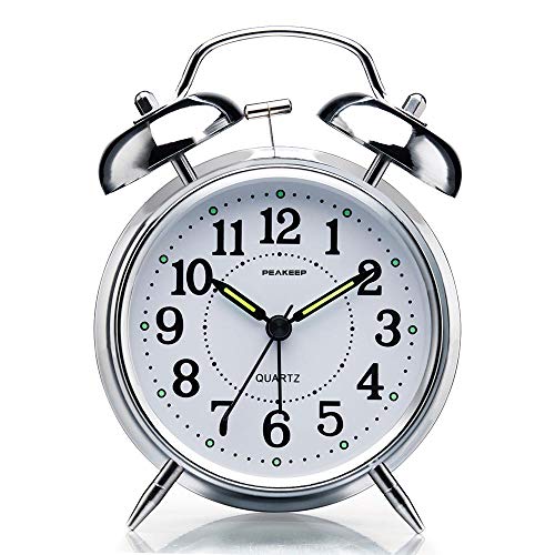 Peakeep 4 inches Twin Bell Loud Alarm Clock for Heavy Sleepers (Chrome Finish) - Image 2