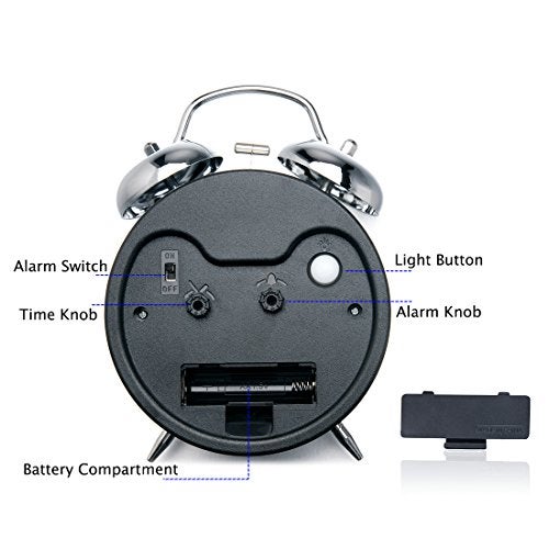 Peakeep 4 inches Twin Bell Loud Alarm Clock for Heavy Sleepers (Chrome Finish) - Image 4
