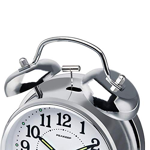 Peakeep 4 inches Twin Bell Loud Alarm Clock for Heavy Sleepers (Chrome Finish) - Image 3