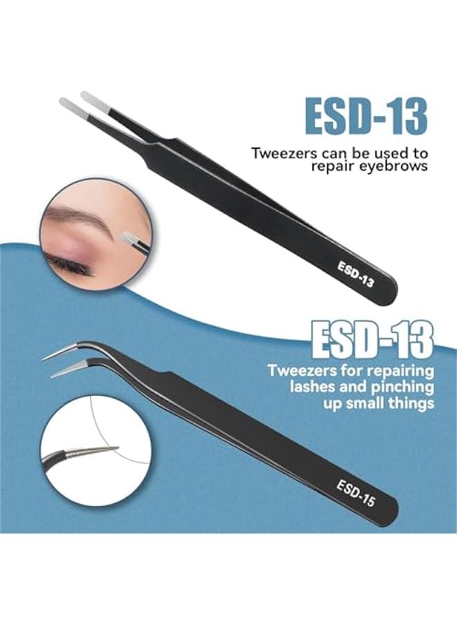 Arabest Set of 6 premium anti-static stainless steel tweezers for electronics, crafts, lab work, jewelry making, and more. Curved ESD tweezers designed for precision.  - Image 5