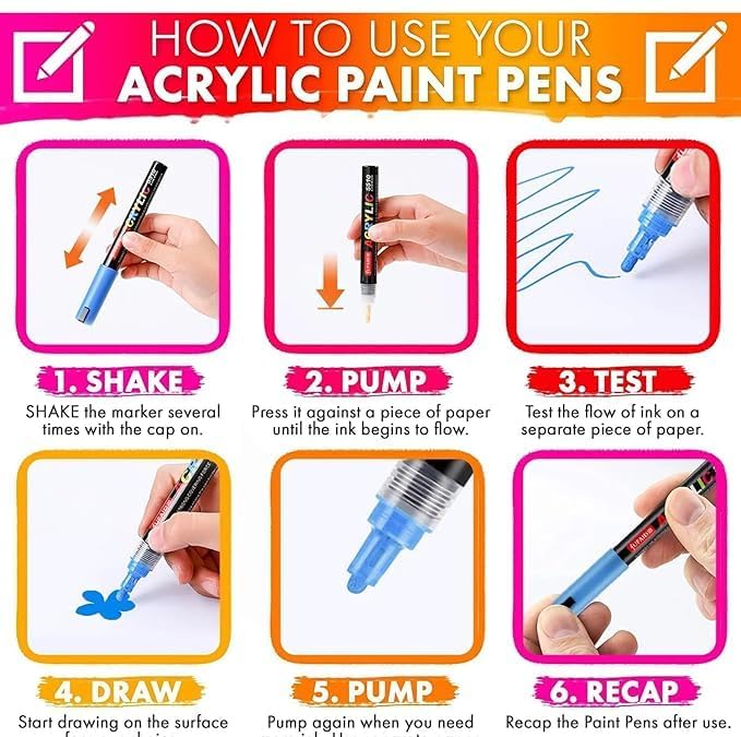 Schmidt Acrylic markers Pens, Colors Premium Waterproof Permanent Paint Art Marker Medium Pen Set for Rock Painting,DIY Craft (12) Multicolor - Image 2