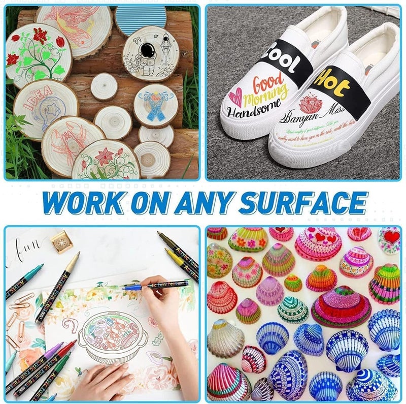 Schmidt Acrylic markers Pens, Colors Premium Waterproof Permanent Paint Art Marker Medium Pen Set for Rock Painting,DIY Craft (12) Multicolor - Image 4