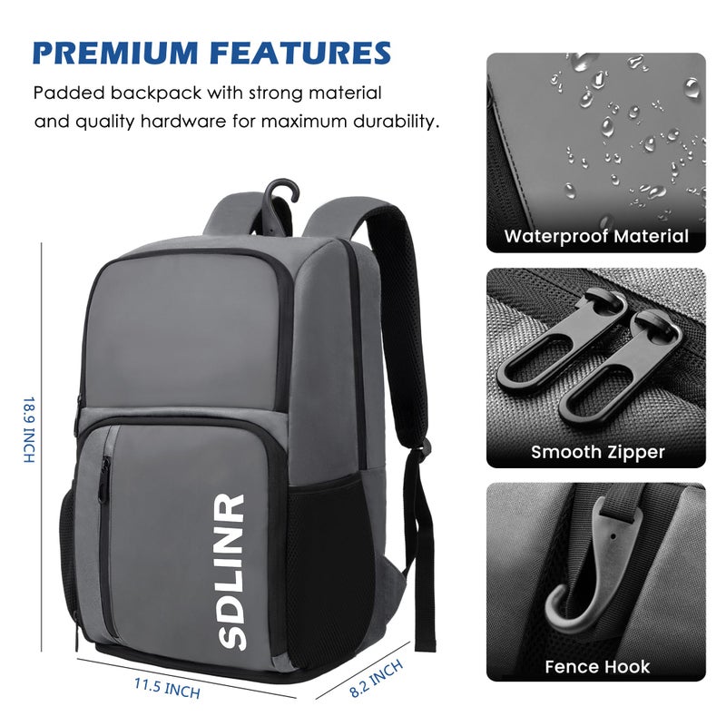 SDLINR Pickleball Bag Fits 4 to 10 Paddles, Large Pickleball Backpack with Shoe Compartment and Fence Hook, Pickle ball Gifts for Men Women (Gray) - Image 5