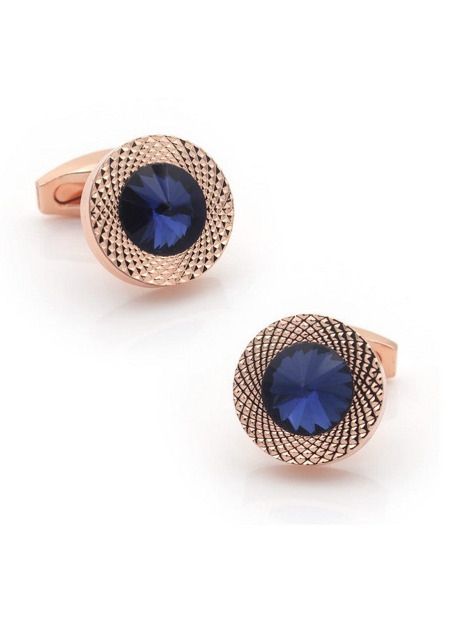 Vcufflinks Sapphire Blue Crystal Gem In Rose Gold Men Gift Cufflinks - Image 1