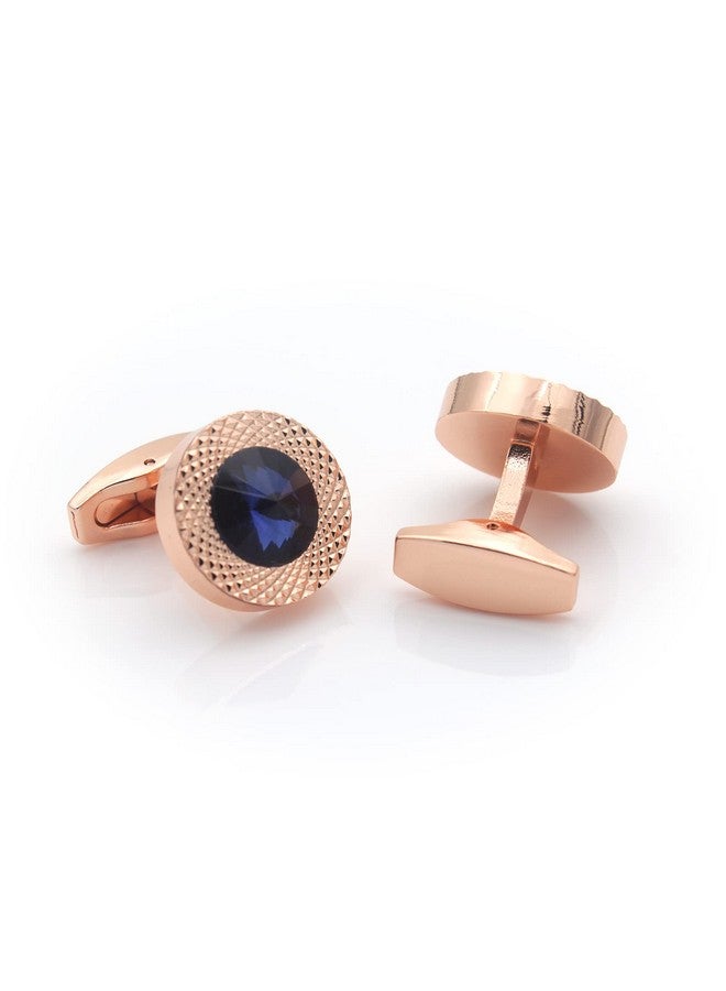 Vcufflinks Sapphire Blue Crystal Gem In Rose Gold Men Gift Cufflinks - Image 3