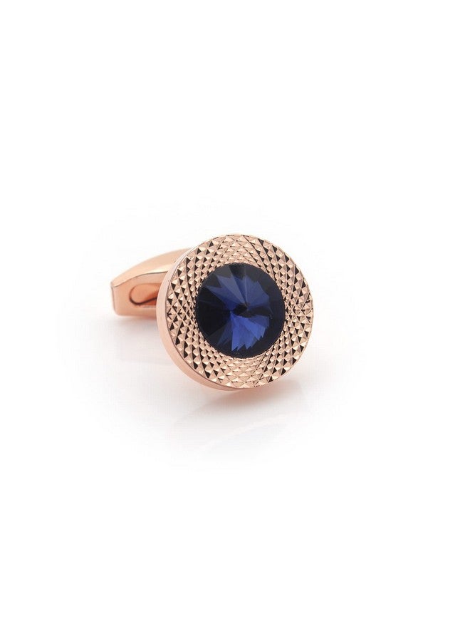 Vcufflinks Sapphire Blue Crystal Gem In Rose Gold Men Gift Cufflinks - Image 5