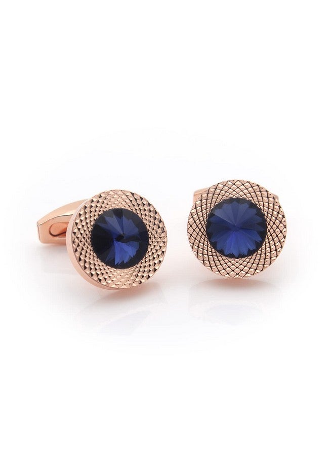 Vcufflinks Sapphire Blue Crystal Gem In Rose Gold Men Gift Cufflinks - Image 2