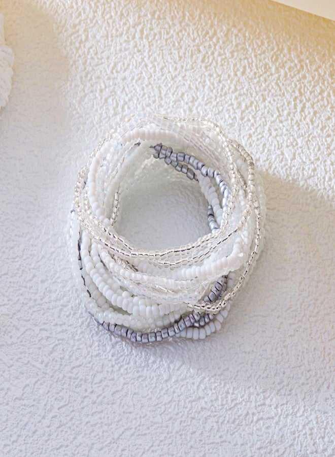 RINHOO Bohemian Seed Beaded Bracelet Set - Adjustable Stretch Stackable Multilayer Elastic Bracelets, Handmade for Women Summer Beach Vacation Jewelry Gifts (style 1-20pcs white) - Image 4