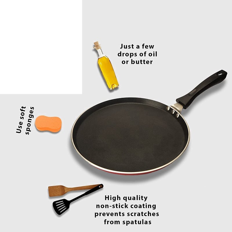 RJ kitchenware Store Select Non-Stick Cookware Dosa Tawa with Induction Base,Long Handle, Virgin Grade Aluminium, /Heavy Metals Free, 4mm Thickness, Pearl Red 3 Layers Tawa - Image 4