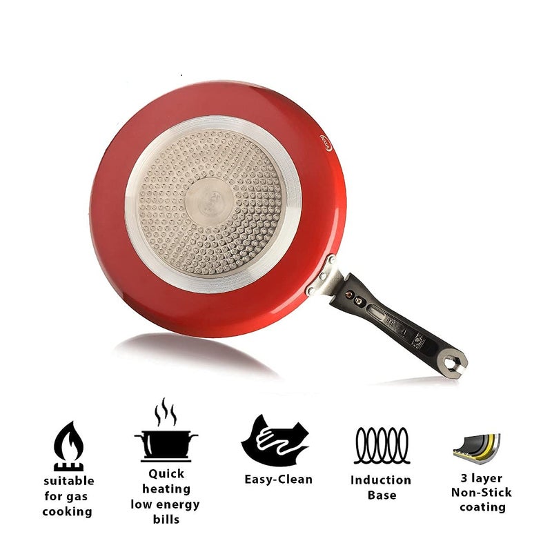 RJ kitchenware Store Select Non-Stick Cookware Dosa Tawa with Induction Base,Long Handle, Virgin Grade Aluminium, /Heavy Metals Free, 4mm Thickness, Pearl Red 3 Layers Tawa - Image 3
