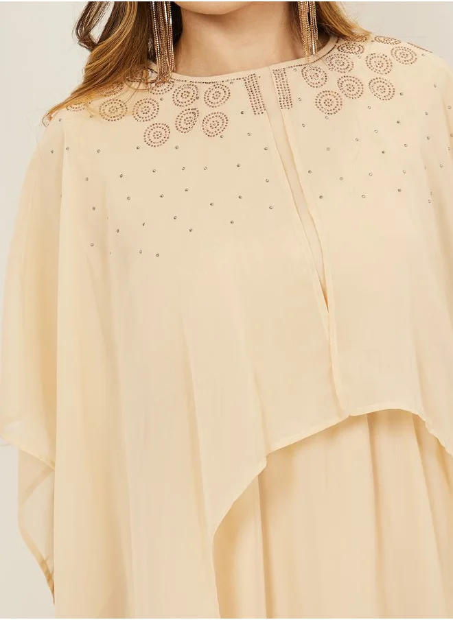 Styli Embellished Cape Sleeves A-Line Maxi Dress