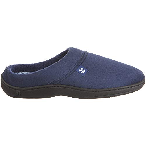 Isotoner Men's Classic Microterry Slippers - Cooling Gel-Infused Memory Foam, Indoor/Outdoor Soles, Machine Washable, Fuax Microsuede Navy Blue, 13-14 - Image 1