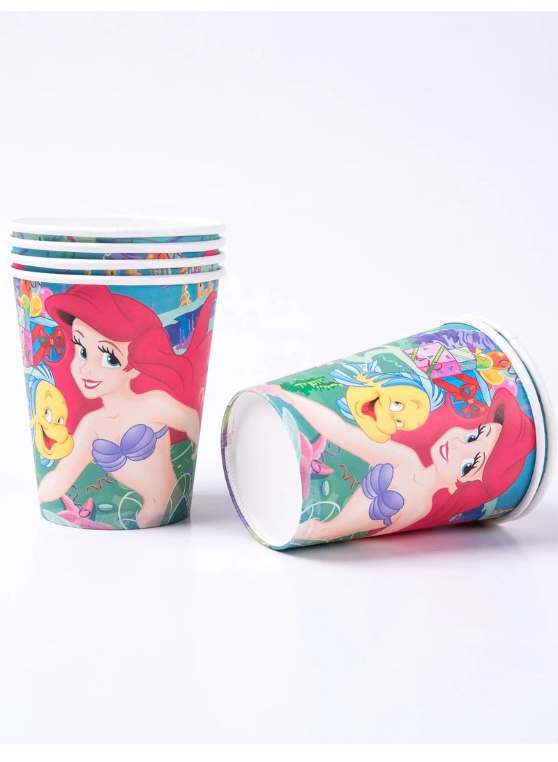 ريمي بيلا 180 قطعة لوازم حفلات اعياد الميلاد بتصميم  ميرميد، مجموعة ادوات مائدة الكل في واحد تتضمن اطباق واكواب ومناديل ولافتة وما الى ذلك، لوازم حفلات بطابع ميرميد للبنات - Image 3