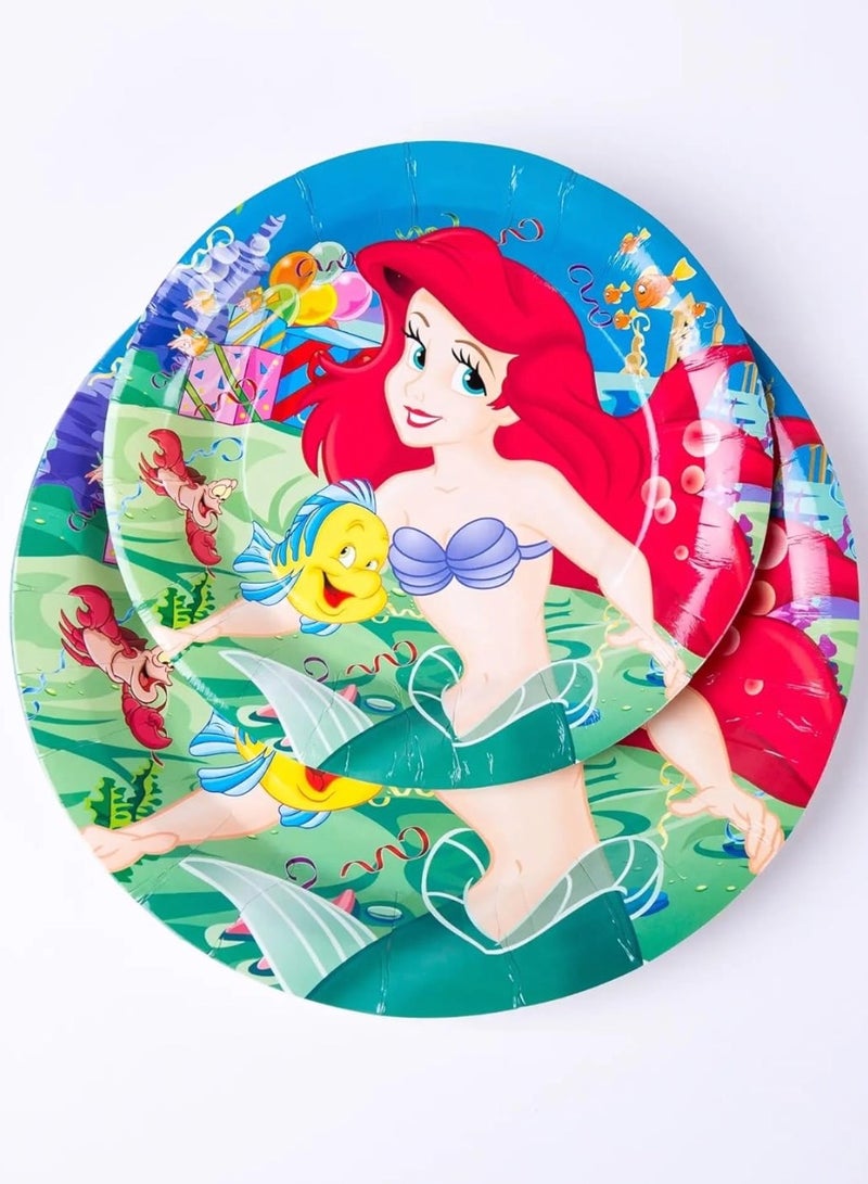ريمي بيلا 180 قطعة لوازم حفلات اعياد الميلاد بتصميم  ميرميد، مجموعة ادوات مائدة الكل في واحد تتضمن اطباق واكواب ومناديل ولافتة وما الى ذلك، لوازم حفلات بطابع ميرميد للبنات - Image 4