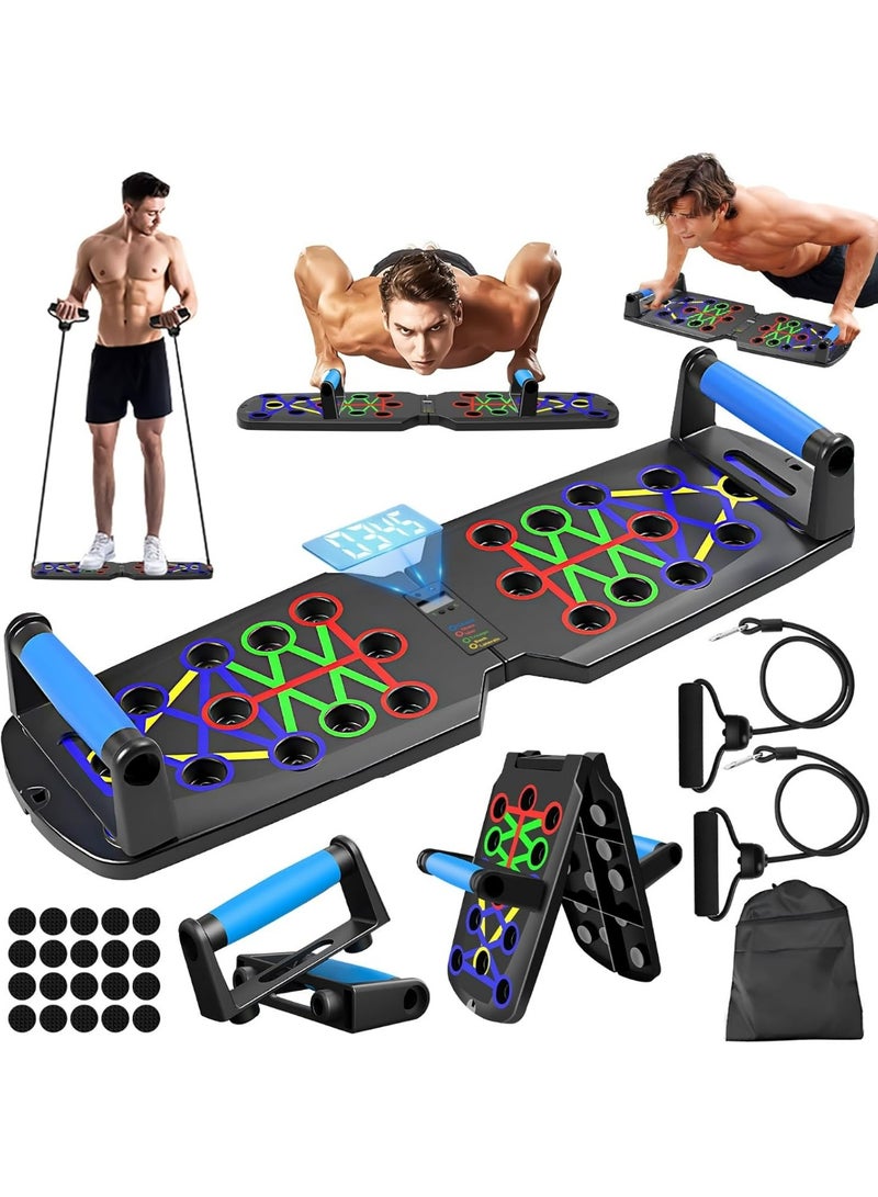 Oasisgalore Foldable Non-Slip Push Up Board with Resistance Bands, Home Gym Equipment for Chest Back Abs, Strength Training Fitness System for Men Women Gift - Image 1