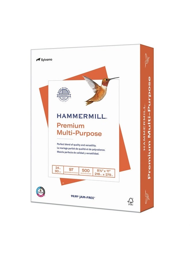 Hammermill Printer Paper, Premium Multipurpose Paper 24 lb, 8.5 x 11 - 1 Ream (500 Sheets) - 97 Bright, Made in the USA, 105810R - Image 1