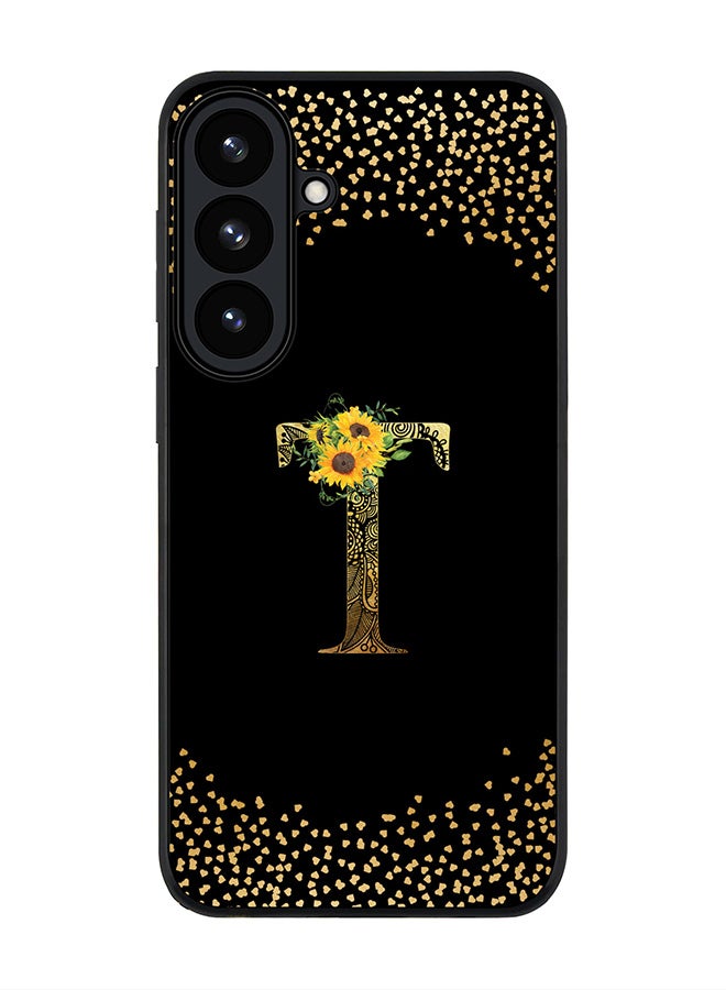 For Samsung Galaxy S26 Plus Case,Slim fit Camera Protection, Shockproof Thin Phone cover  - Custom Floral Monogram - T ( Black )