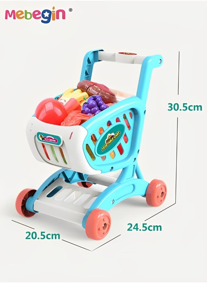 MEBEGIN - Kids Shopping Cart Trolley Play Set Toy with Pretend Food and Accessories,Perfect for Age 3+ Pretend Play and Role-Playing Game,Grocery Food Fruit Vegetables Shop Accessories Play Food Educational Toy - Image 1
