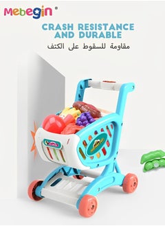 ميبيجين مجموعة ألعاب عربة التسوق للأطفال مع طعام تظاهري وإكسسوارات، مثالية للعب التظاهري ولعب الأدوار للأطفال من سن 3 سنوات فما فوق، إكسسوارات متجر البقالة والفاكهة والخضروات ولعب الطعام التعليمي  - Image 4