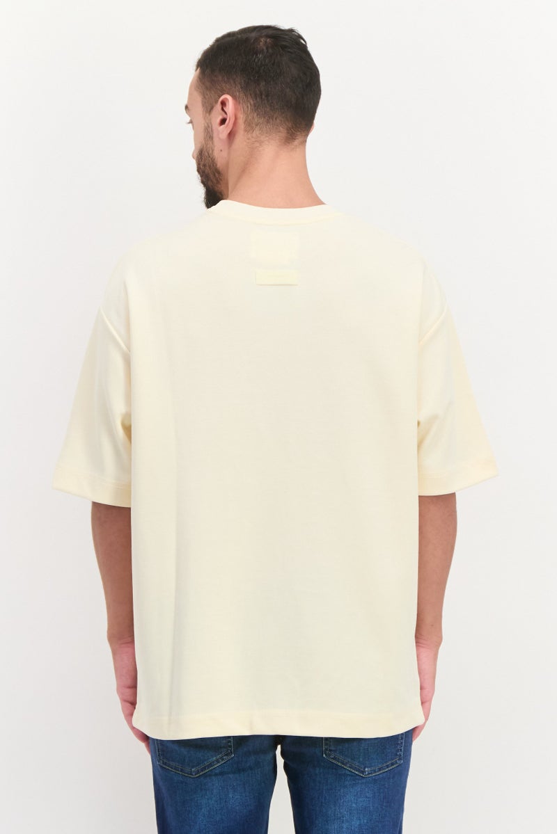 Blank Essentials Men Crew Neck Short Sleeve Brand Logo T-Shirt, Beige - Image 3