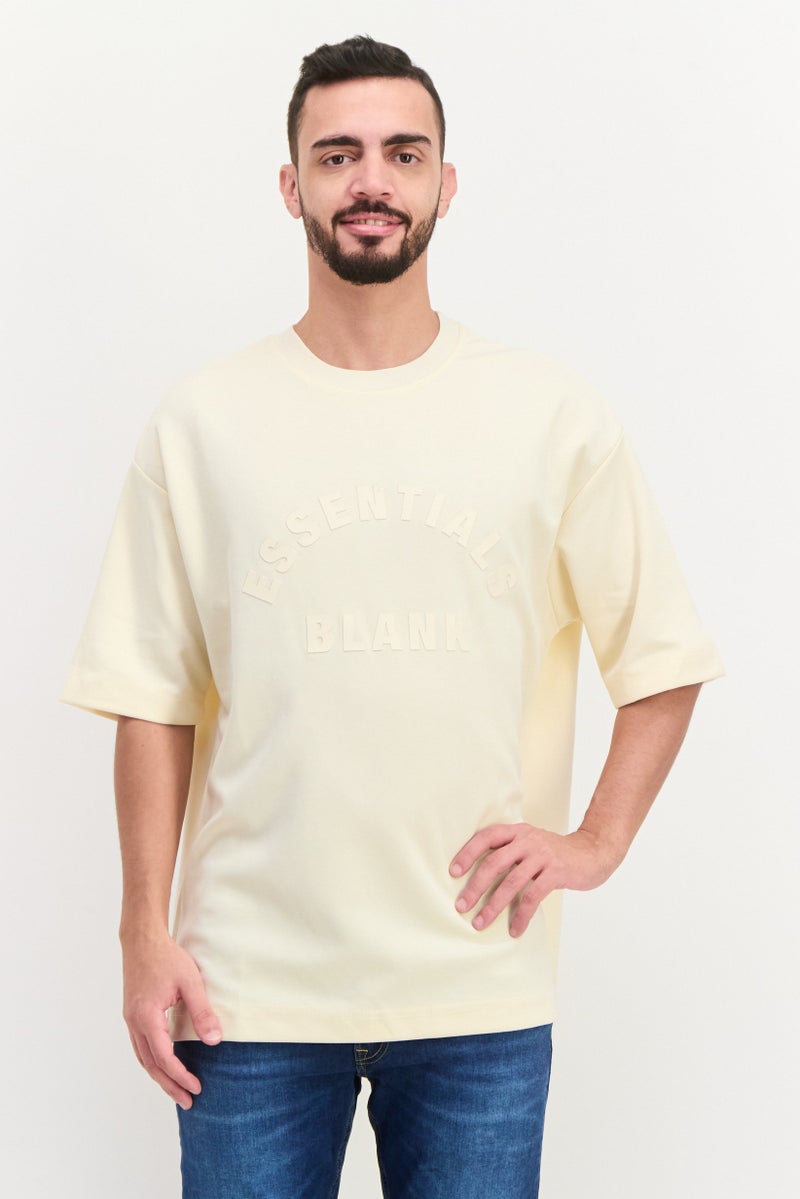 Blank Essentials Men Crew Neck Short Sleeve Brand Logo T-Shirt, Beige - Image 1