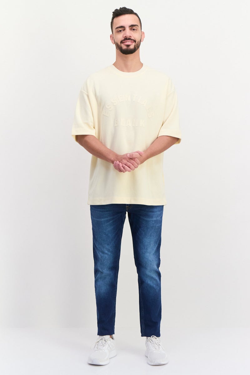 Blank Essentials Men Crew Neck Short Sleeve Brand Logo T-Shirt, Beige - Image 4