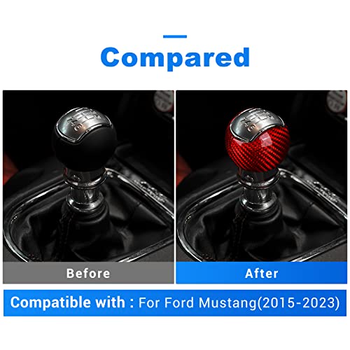 AIRSPEED for Mustang Gear Shift Knob Cover Carbon Fiber Interior Accessories Sticker for Ford Mustang 2015 2016 2017 2018 2019 2020 2021 2022 2023 Manual, Red - Image 4