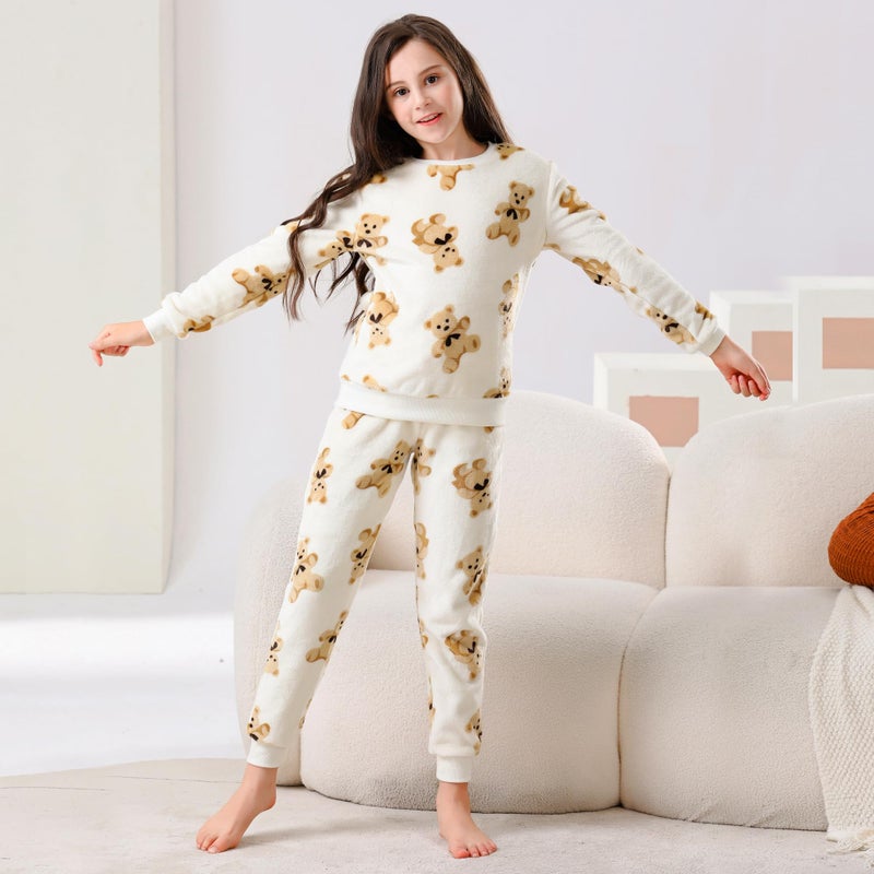 V.&GRIN Girls Fleece Pajamas, Soft Cozy Pullover Sweatshirt Pants Set for Kids 7-16 Years(Little Bear 10-12) - Image 3