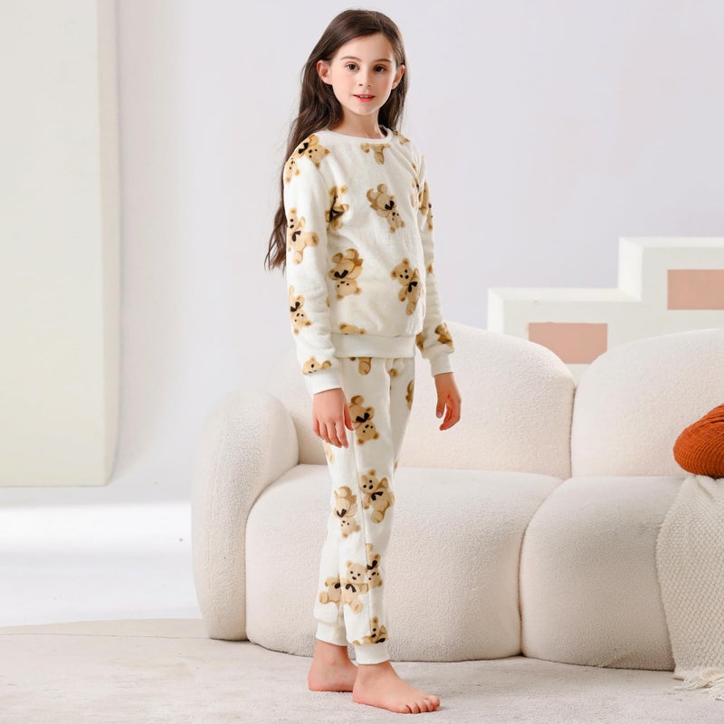 V.&GRIN Girls Fleece Pajamas, Soft Cozy Pullover Sweatshirt Pants Set for Kids 7-16 Years(Little Bear 10-12) - Image 4