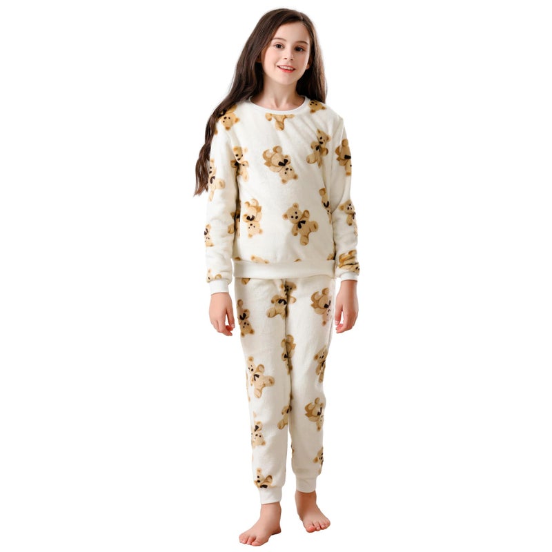 V.&GRIN Girls Fleece Pajamas, Soft Cozy Pullover Sweatshirt Pants Set for Kids 7-16 Years(Little Bear 10-12) - Image 2
