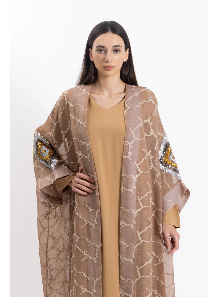SHAPES TEXTURED EMBROIDERED ABAYA WITH DRESS