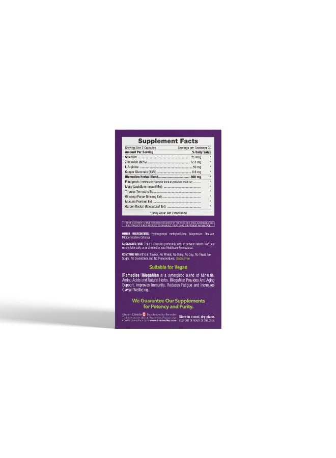 iRemedies iMegaMan – Men's Multivitamin with Essential Nutrients for Energy, Muscle, and Immune Support – 60 Capsules - Image 4