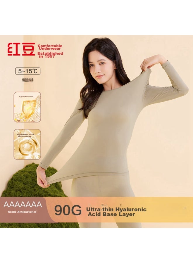 hongdou Hongdou Women's 7a Antibacterial Ultra-thin Invisible Hyaluronic Acid Base Layer Top And Bottom Set For Autumn  - Image 1